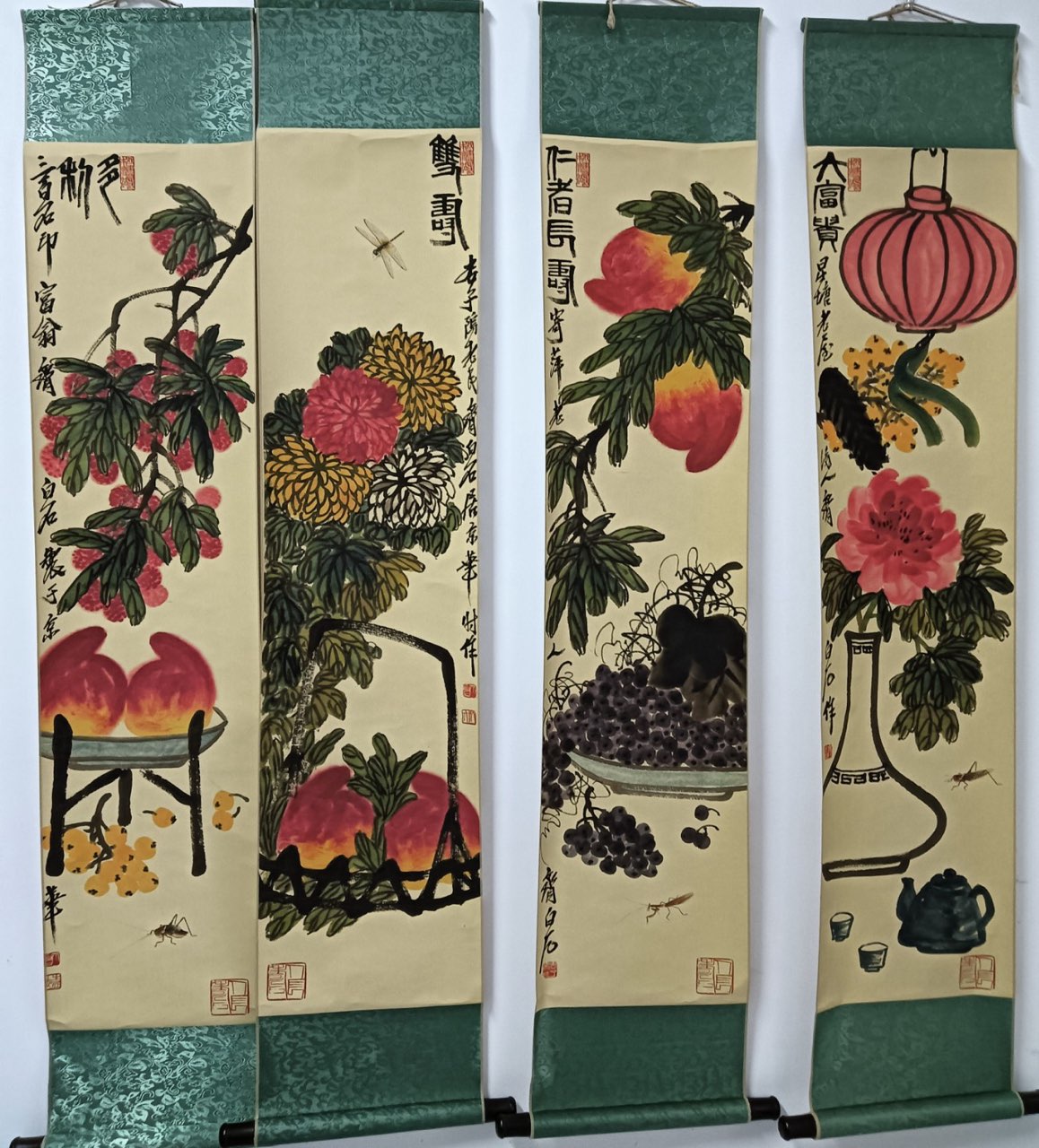 【V】齐白石 《多寿多福》四条屏-资源网